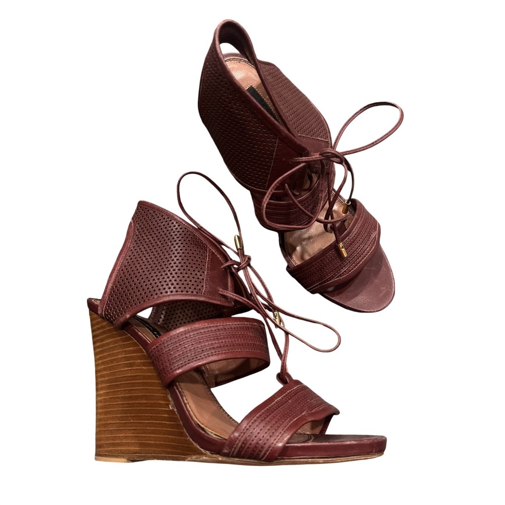 Derek Lam Burgundy  Leather Lace Up Wedge Sandals Made in Italy Size 8B